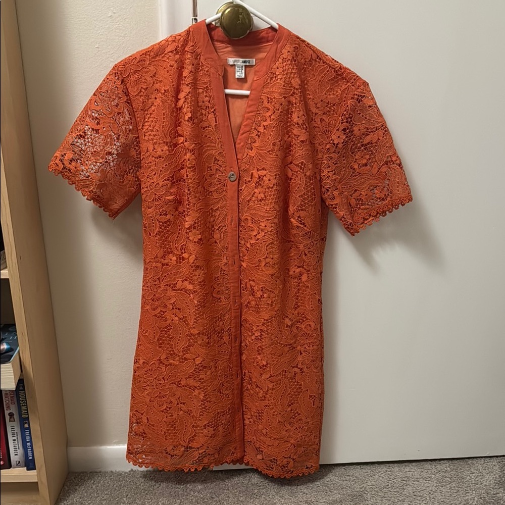 Orange Lace Short Sleeve Dress